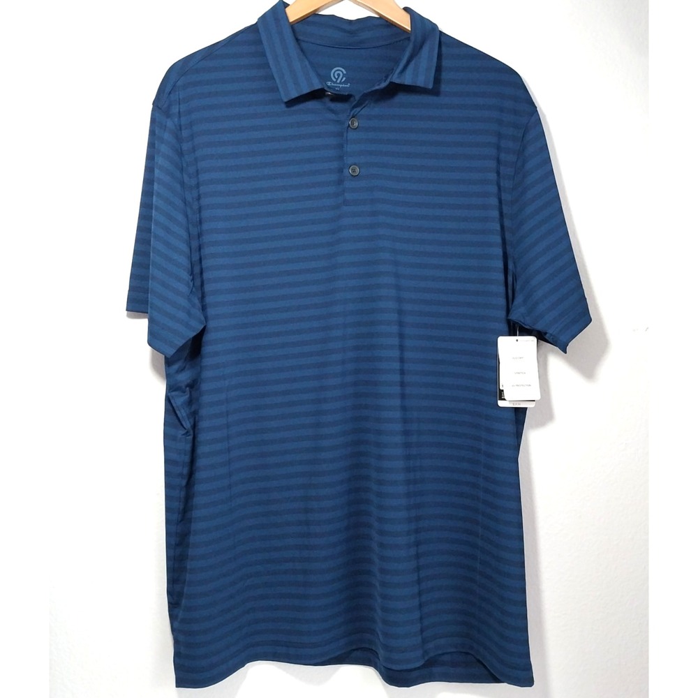 NWT Men Sz XL C9 Champion Duo-Dry Short Sleeve Blue Striped Polo Shirt Golf Pro